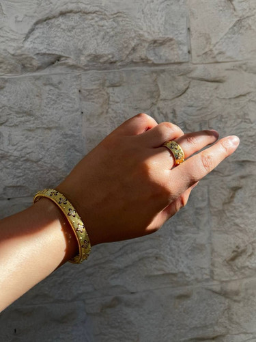 ست بنگل و انگشتر زنانه طرح طلا | آبکاری 18 عیار | پوشش نانو | فریسایز