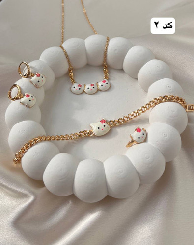 سرویس زیورآلات بچگانه | طرح کیتی | جنس برنج آبکاری | فریسایز