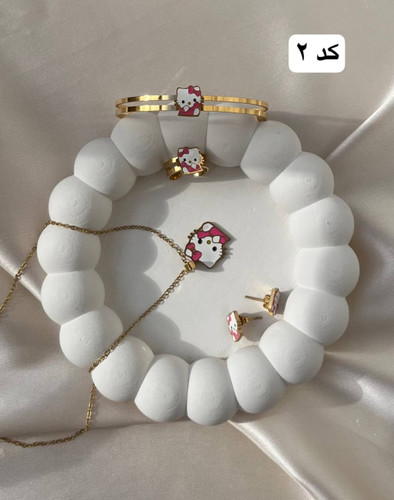 سرویس زیورآلات بچگانه | طرح کیتی | فول استیل | فریسایز