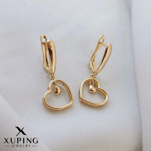 گوشواره آویز قلب ژوپینگ | مس آبکاری طلا | کیفیت درجه 1