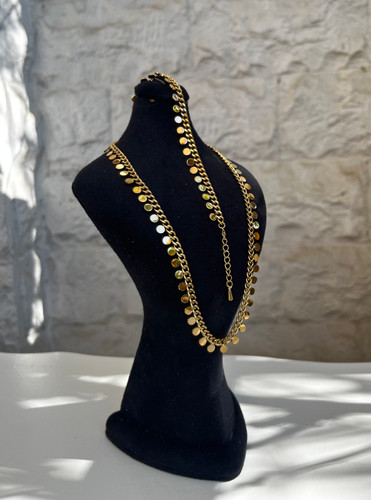 ست گردنبند و دستبند پولکی استیل | زنجیر کارتیر پولک دار | فول استیل رنگ ثابت