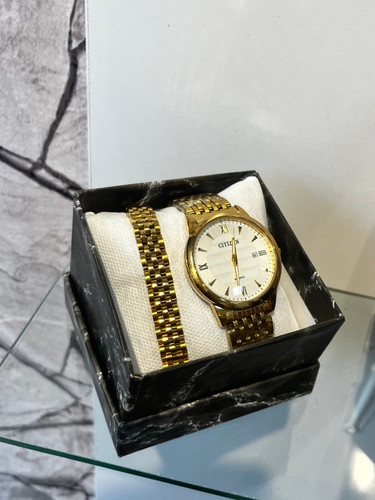 ساعت سیتـ*ـیزن استیل مردانه | طلایی صفحه سفید و مشکی | دستبند رولکس طلایی