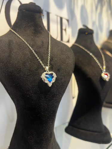گردنبند قلب سوارسکی فول نگین بدون ریزش | زنجیر استیل رنگ ثابت