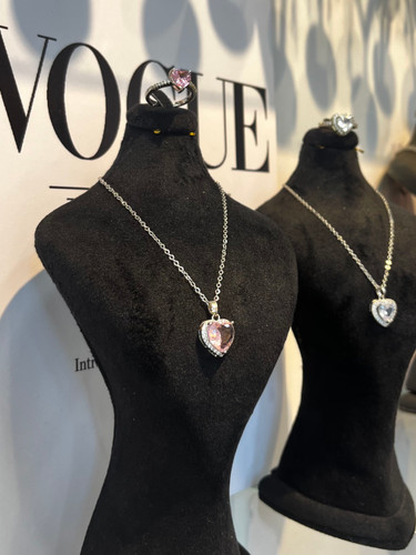 نیم ست قلب سوارسکی نگین بدون ریزش | زنجیر استیل رنگ ثابت