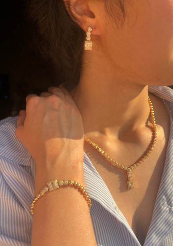 سرویس جواهری فول نگین طلایی | برنج آبکاری قوی کیفیت درجه ۱