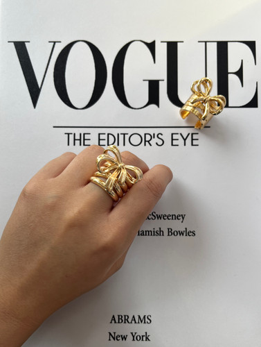 انگشتر پاپیون ساده و خط دار فشن | طلایی و نقره ای | فری سایز | آبکاری شامپاینی