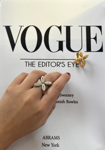 انگشتر چهار پر نیمه نگین فشن | طلایی و نقره ای | فری سایز | آبکاری شامپاینی