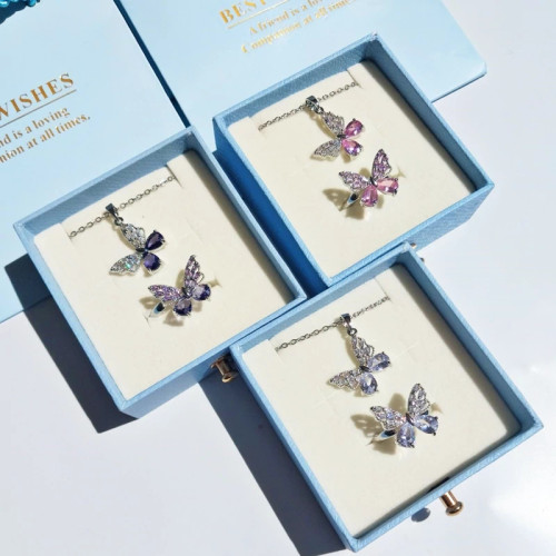 نیم ست پروانه سوارسکی فول نگین بدون ریزش | زنجیر استیل رنگ ثابت