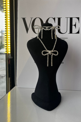 نیم ست جواهری مجلسی | مدل پاپیون | برنج آبکاری نقره | رادیوم مراقبتی