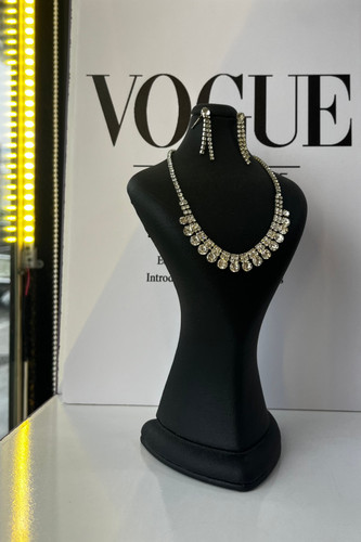 نیم ست جواهری نگینی مجلسی | برنج آبکاری نقره | رادیوم مراقبتی