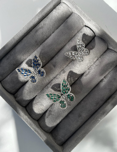 انگشتر فول نگین طرح پروانه | نگین مخراج کاری | برنج آبکاری نقره رادیوم مراقبتی