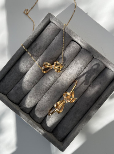 ست گردنبند و بنگل فشن | طرح پاپیون طلایی | برنج آبکاری طلا ۱۴ عیار | پوشش نانو ضدحساسیت