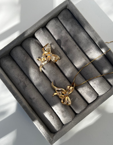 ست گردنبند و انگشتر فشن | طرح پاپیون طلایی | برنج آبکاری طلا ۱۴ عیار | پوشش نانو ضدحساسیت | زنجیر ژوپینگ ونیزی