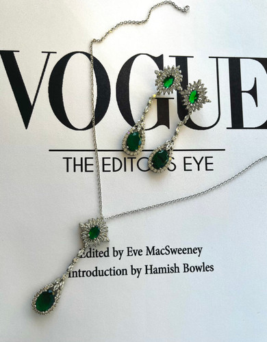 نیم ست جواهری فول نگین اشکی | برنج آبکاری نقره رادیوم مراقبتی | کیفیت بالا | زنجیر استیل رنگ ثابت