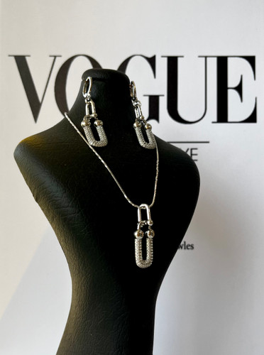 نیم ست تیفانی نیمه نگین | نگین ضدریزش | آبکاری طلا رادیوم مراقبتی | زنجیر استیل رنگ ثابت