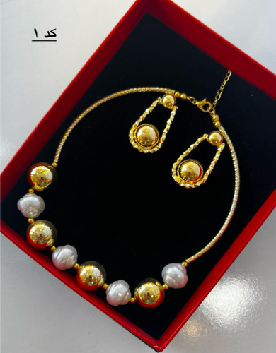 نیم ست مروارید باروک | آبکاری نقره و طلا رادیوم مراقبتی | رنگ ثابت کیفیت بالا | دارای زنجیر سایز