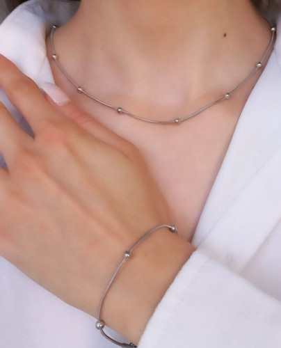 زنجیر و دستبند ماری توپی استیل | فول استیل رنگ ثابت | کیفیت درجه ۱