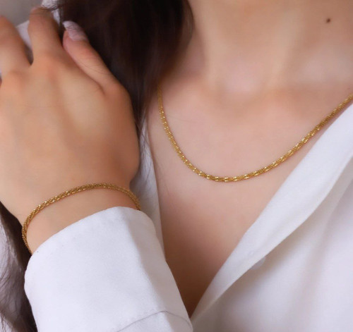 زنجیر و دستبند خاویاری استیل | فول استیل رنگ ثابت | کیفیت درجه ۱