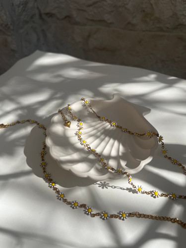 ست گردنبند و دستبند بابونه طلایی ریز | دو طرفه | استیل رنگ ثابت | کیفیت عالی