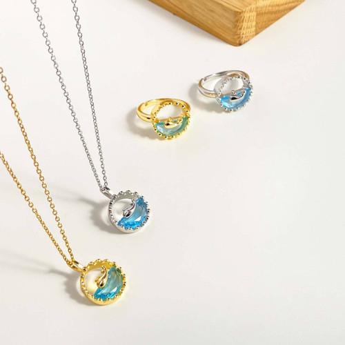 گردنبند و انگشتر وال تنها | کیفیت عالی رنگ ثابت | زنجیر استیل رنگ ثابت | انگشتر فری سایز