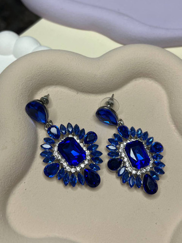 گوشواره جواهری کریستال آبی | آبکاری رادیوم قوی | کیفیت عالی بدون ریزش