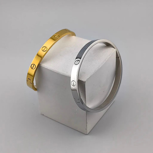 بنگل کارتیر | طرح پیچ گوشتی | نقره ای و طلایی | کیفیت درجه 1 رنگ ثابت