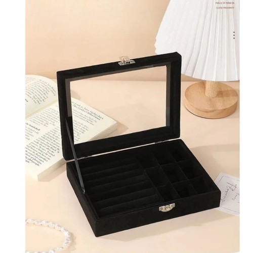 جعبه نظم دهنده زیورآلات | مخمل درجه 1 | درب شیشه ای | قفل نگه دارنده