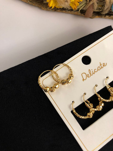 گوشواره جفتی برنجی البرنادو | توپی متحرک | برند NYH | کیفیت درجه ۱ | رنگ ثابت