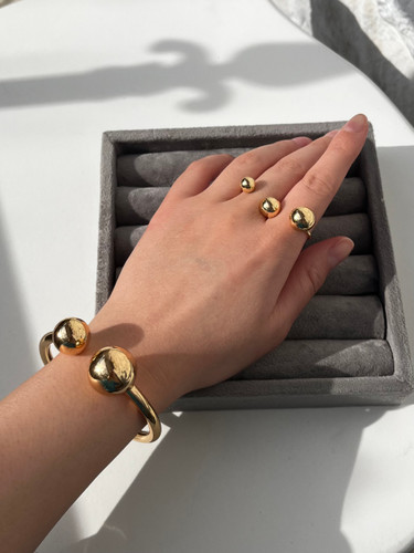 ست بنگل و انگشتر گوی استیل | آبکاری شامپاینی | کیفیت عالی | فری سایز