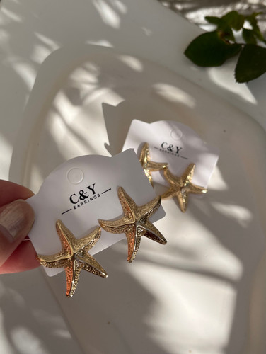 گوشواره فشن ستاره دریایی | برنج آبکاری رادیوم طلا | رنگ ثابت | میخ استیل ضد حساسیت