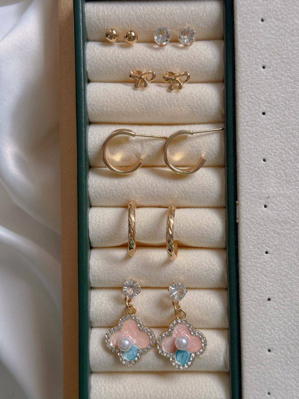 گوشواره زنانه پک ۶ جفتی پینترستی وارداتی ضد حساسیت