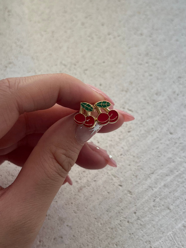 گوشواره زنانه میوه ای توت فرنگی و گیلاس رنگ ثابت ضد حساسیت