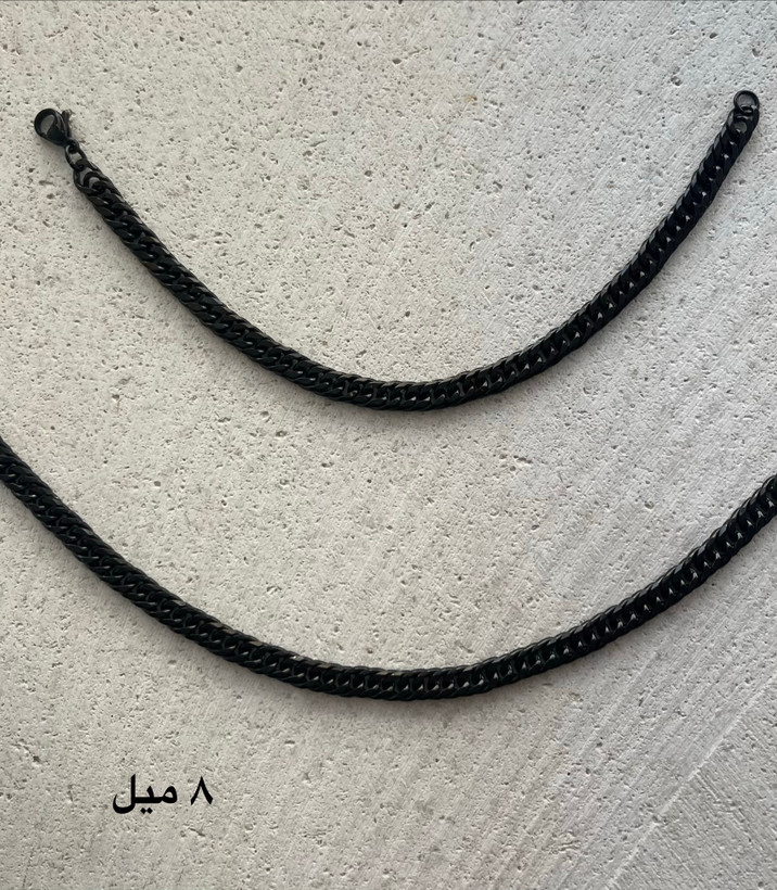 ست گردنبند و دستبند مردانه کارتیر تراش مشکی استیل رنگ ثابت