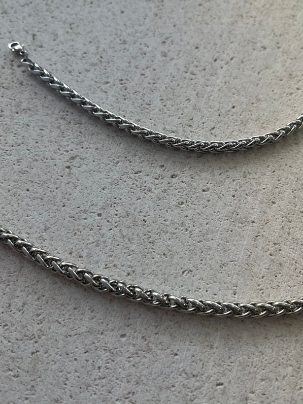 ست گردنبند و دستبند مردانه گندمی استیل رنگ ثابت